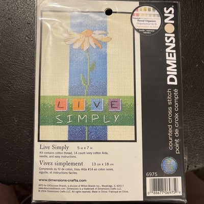 DIMENSIONS Counted Cross Stitch Kit - LIVE SIMPLY - 5'' x 7'' #6975 NIP