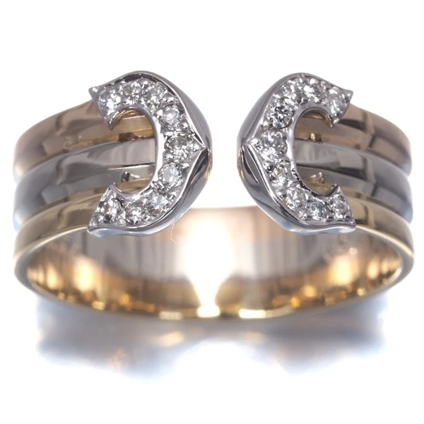 Auténtico Anillo Cartier Diamante 2C Doble C C2 3 Colores SM EU52 18K YG/WG/PG  Foto 3 de 4