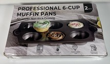 HONGBAKE Professional 6-Cup Muffin Pans Set of 2 Heavy Duty Jumbo Size 