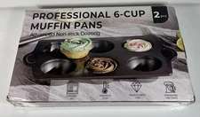 HONGBAKE Professional 6-Cup Muffin Pans Set of 2 Heavy Duty Jumbo Size 