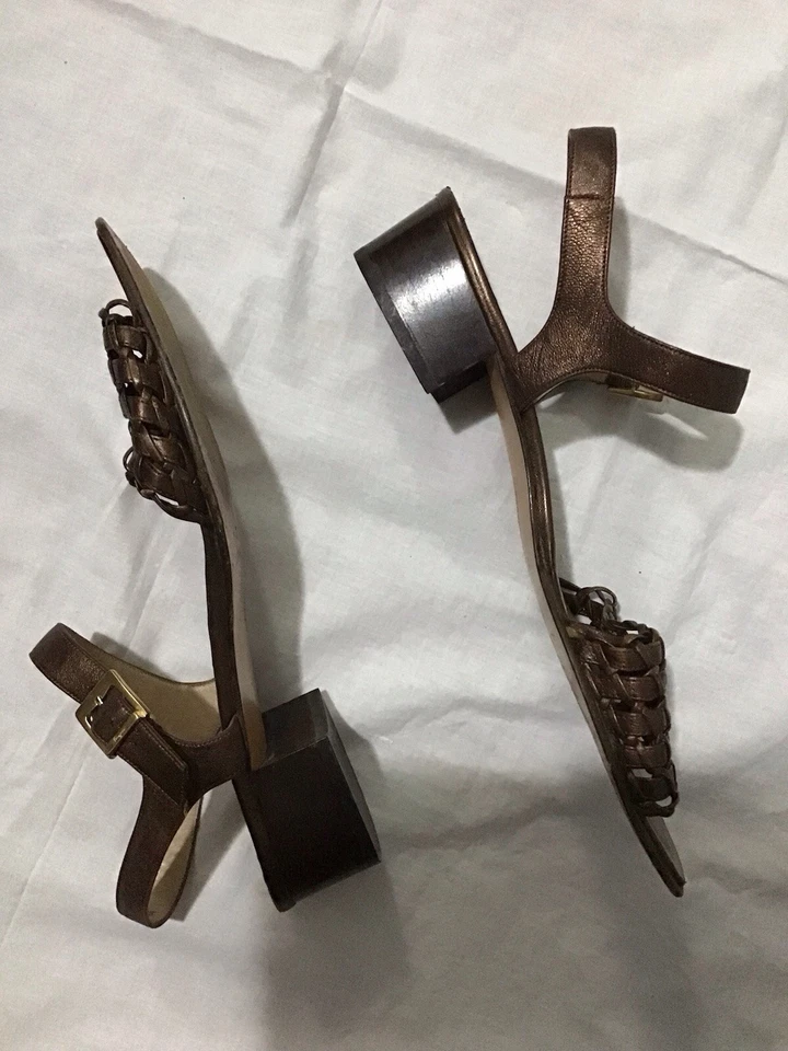 Sandalias Salvatore Ferragamo Tejidas Marrón Metálico Italia 11 Correa al Tobillo Foto 4 de 4