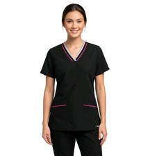 Grey's Anatomy Professional Wear by BARCO Scrub Top Black Pink Small EUC