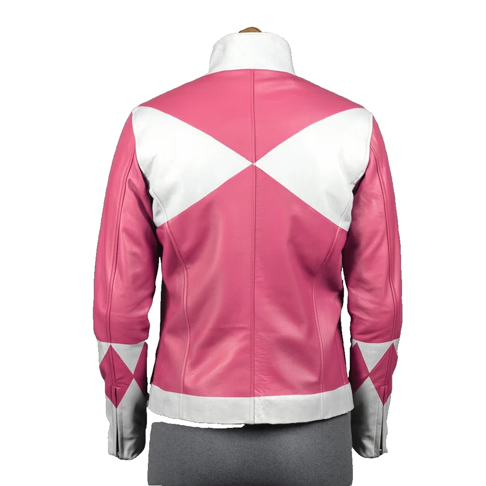 Rosa Ranger Kimberly Estilo Halloween Cosplay Disfraz Chaqueta de Cuero Foto 3 de 4