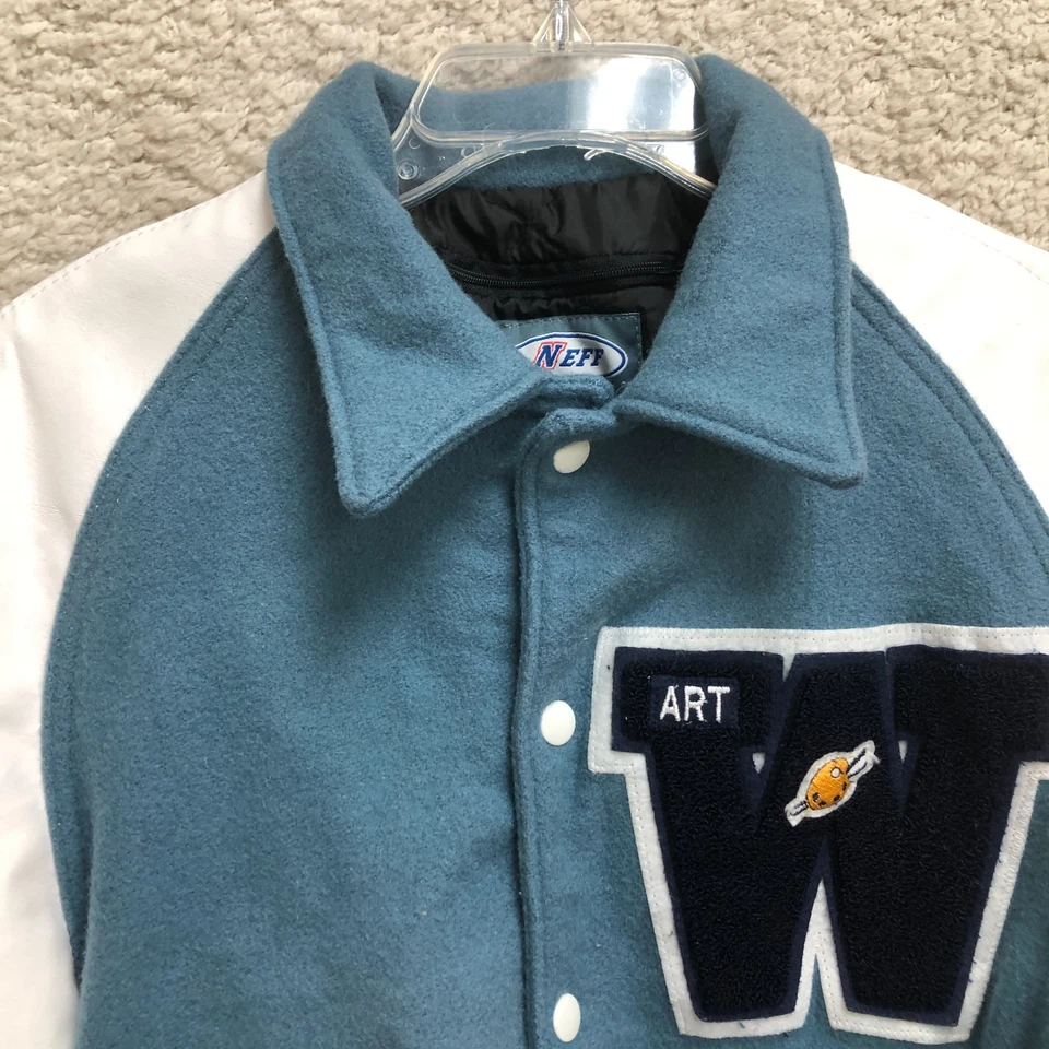 VINTAGE Neff Varsity Jacket Small Adult Blue Art W Letterman Wool 90s Mens S - Image 2 of 4