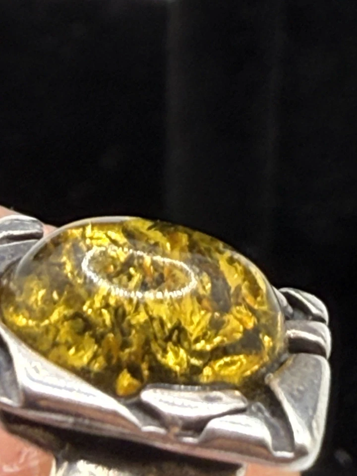 Anillo Ámbar Báltico 925 Vintage Plata de Ley Diseño Abstracto Talla 8.5 Artesanal Foto 4 de 4