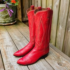 Vintage 1950-60s Tony Lama Black Label Cowboy Boots Red Size 6 B Made In USA