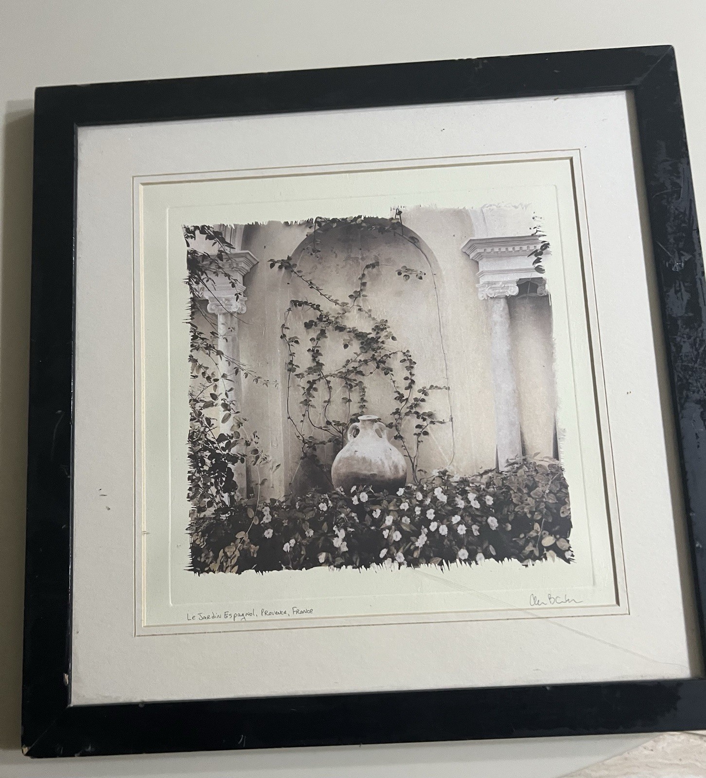 Vintage 1999 Le Jardin Espagnol Provence France Etching Signed  18 X 18