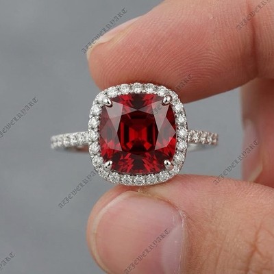 Cushion Cut Red Spinel Ring 925 Sterling Silver Women s Engagement Ring.
