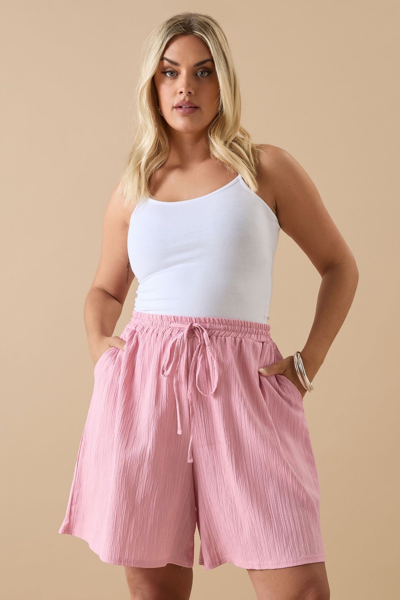 Yours Curve Women's Plus Size Textured Tie Front Shorts UK
