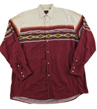 Roper Western Shirt Southwestern Aztec Pearl Snap Red Classic Fit Size XL