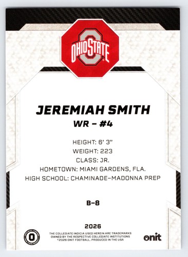 2026 ONIT Athlete Jeremiah Smith #B-8 Ohio State Buckeyes WR - Afbeelding 2 van 2