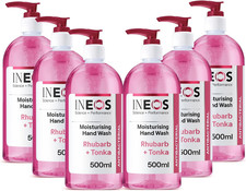 INEOS Moisturising Liquid Hand Soap with Rhubarb & Tonka - 6 x 500ml Bottles 5.32 per litre