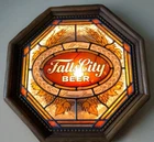 Vintage 1970's Falls City Beer Lighted Sign FAUX Stained Glass & Wood Plastic