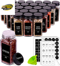 25 Spice Jars with 547 Labels- Glass Spice Jars with Black Metal Caps, 4Oz Empty