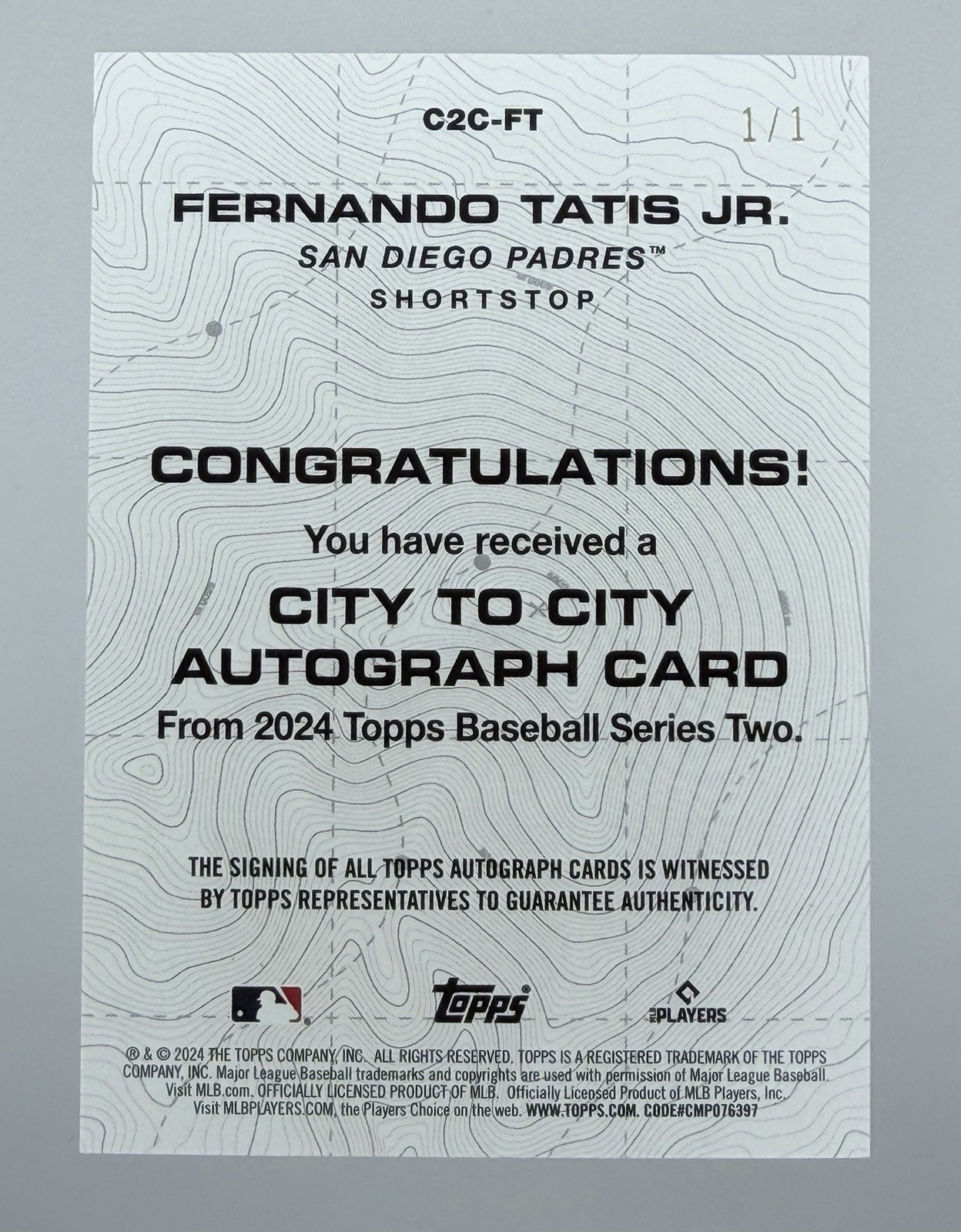2024 TOPPS SERIES 2 FERNANDO TATIS JR #CTC-10 CITY TO CITY PLATINUM 1/1 AUTO view 3
