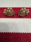 VINTAGE CROWN TRIFARI GOLD TONE AND FAUX PEARL CLIP-ON EARRING — photo 1