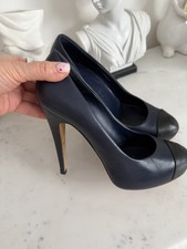 CHANEL G28289 Shoes Size 38 Dark Navy  Black Leather