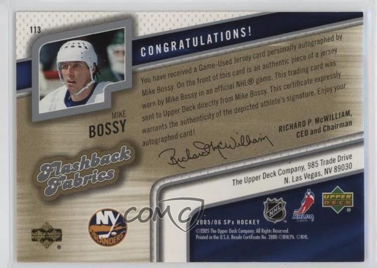2005-06 SPx Flashback Fabrics Spectrum 1/1 Mike Bossy #113 Auto HOF 4f5 - Image 2 of 3