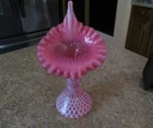 FENTON CRANBERRY OPALESCENT GLASS COIN DOT Jack in the Pulpit JIP VASE 11 1/2"