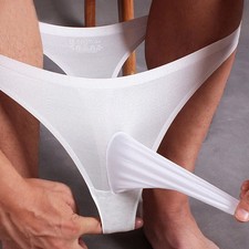 Men's Silky Shiny Bikini Briefs Underwear Penis Sleeve Underpants Thong G-string