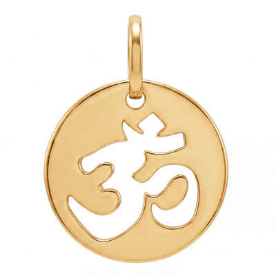 14K Yellow Gold Om Aum Symbol Round Charm Pendant Spiritual Fine Jewelry Gift