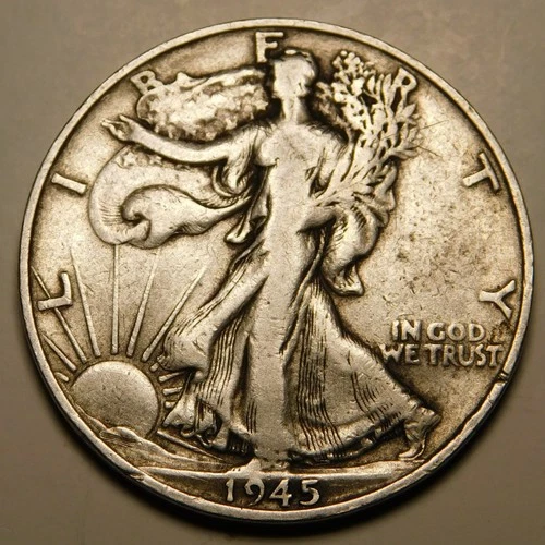 1945 S Walking Liberty Half Dollar 90% Silver VG - F  "As Pictured-Not Cleaned"