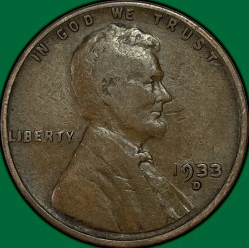 1933-D Lincoln Wheat Cent Fine F Coin #34949