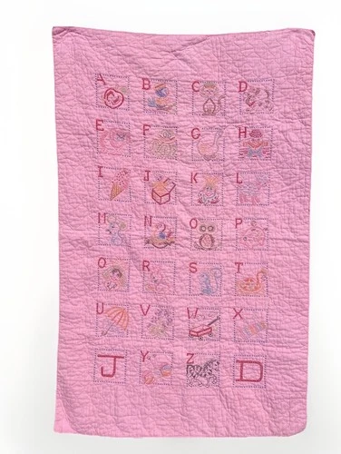 Hand Embroidered Alphabet ABC Crib quilt Baby Blanket