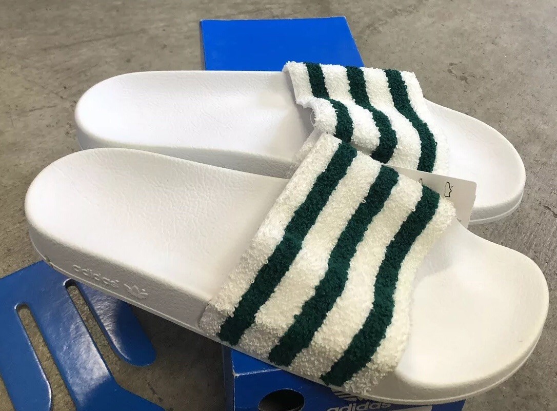 Adidas Adilette Weiß Grün Sz 12 Neu in Box BB0124 Adidas Adilette Weiß Grün Sz 12 Neu in Box BB0124