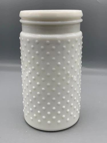 Vintage Milk Glass Jar or Vase with Hobnail pattern 7" Tall 3 1/2” Diameter