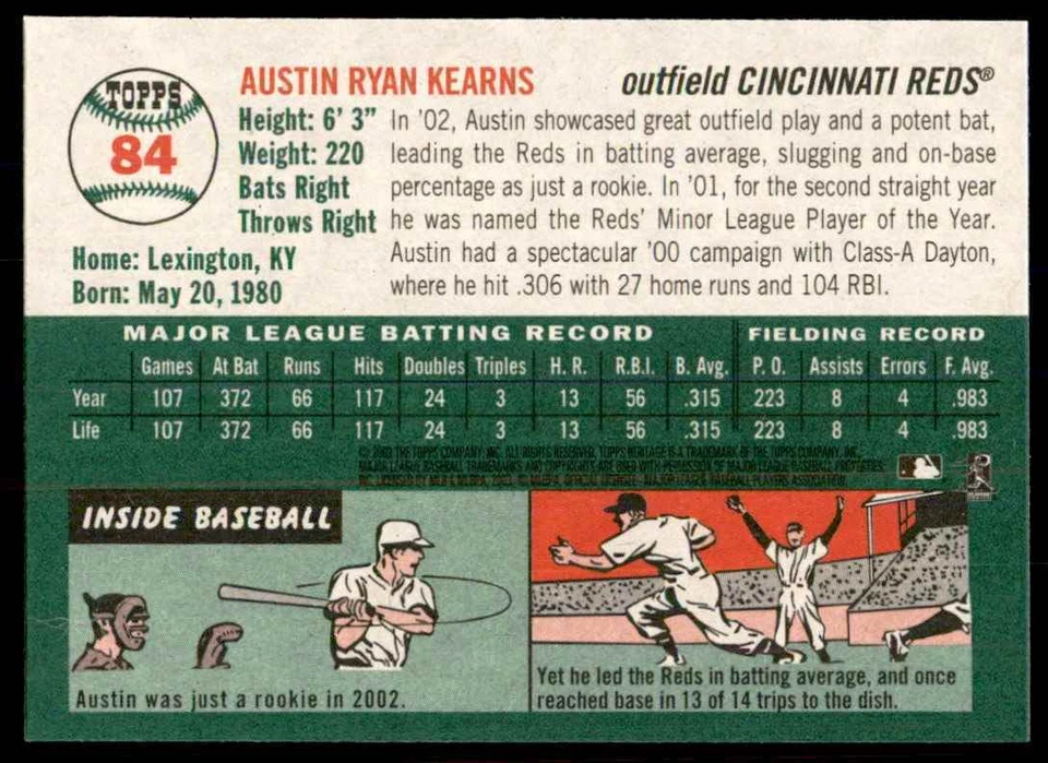 2003 Topps Heritage Austin Kearns Cincinnati Reds #84 - Image 2 of 2