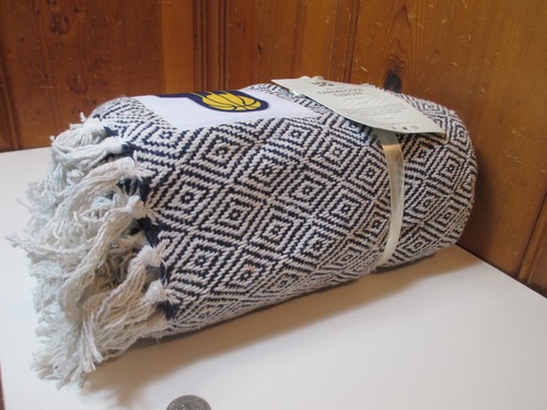 Indiana Pacers NBA Logo 50"x60" Farmhouse Throw Blanket Blue Woven Cotton NEW - Picture 2 of 5