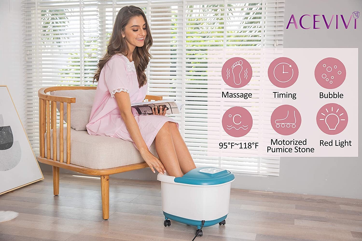 Foot Bath Spa w.Heat Pedicure Foot Soak w/Automatic Pumice Stone Time&Temp Set🏡