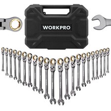 WORKPRO 22-Piece Flex-Head Ratcheting Wrench Set Metric 6-18mm & SAE 1/4-3/4"