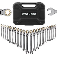 WORKPRO 22-Piece Flex-Head Ratcheting Wrench Set Metric 6-18mm & SAE 1/4-3/4"