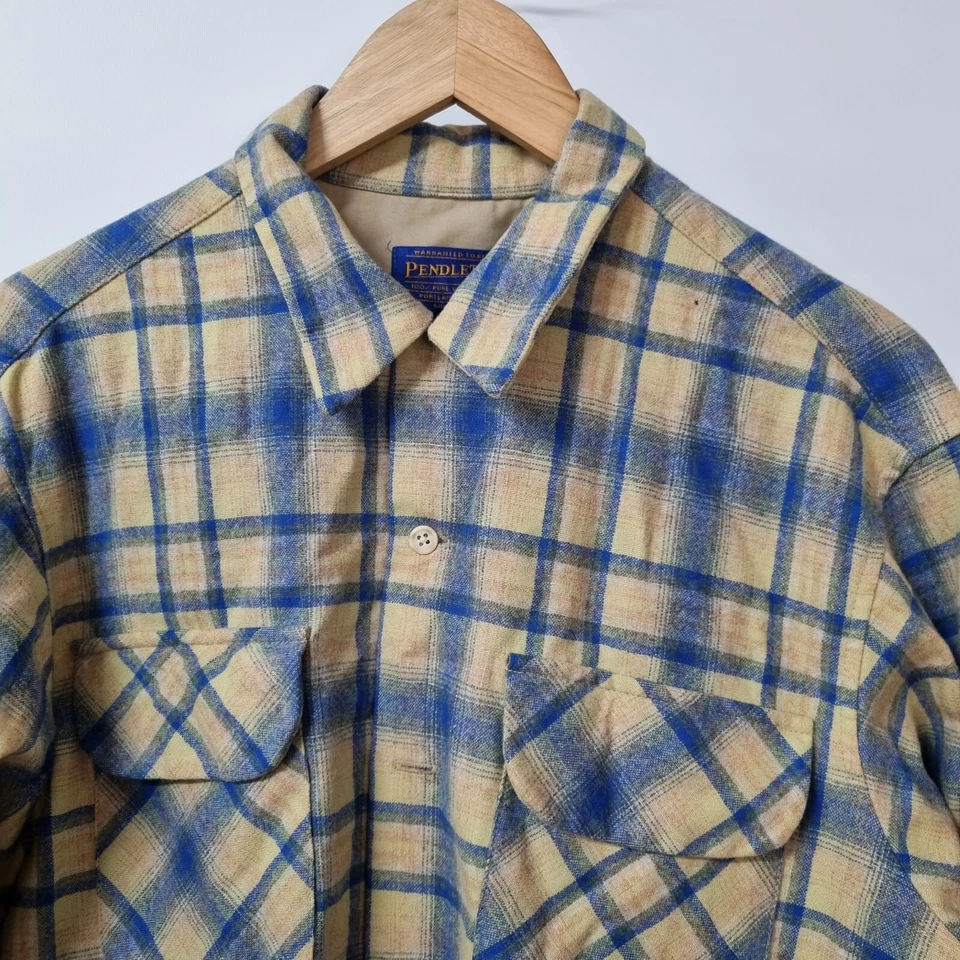 Винтажный Pendleton доска рубашка размер M клетку шерсти петля воротник клапан синий желтый - Изображение 2 из 4