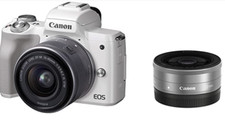 USED Canon EOS Kiss M double lens kit EF M 22mm 15-45mm WHITE FREESHIPPING