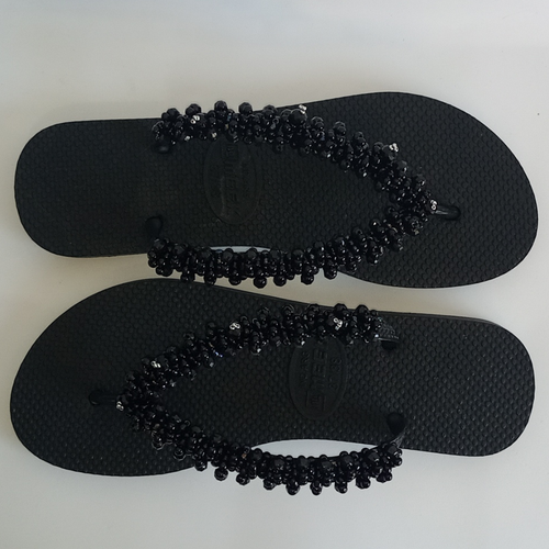 Black Flip Flops Summer Sandals For Women HandMade Beach Shoe Comfortable - Picture 5 of 8