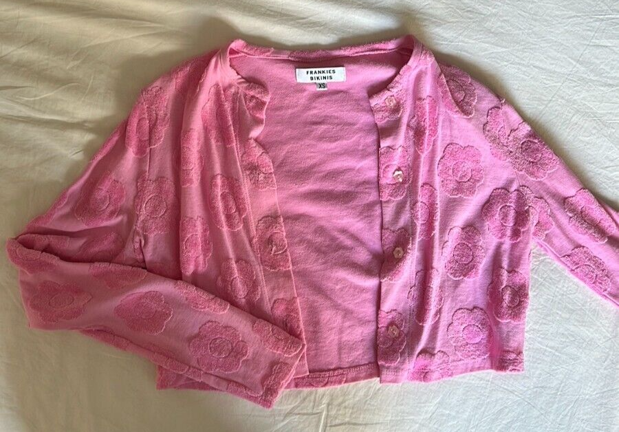 Frankies Bikini Cheri Pink Floral Terry Cardigan Sweater - Size XS