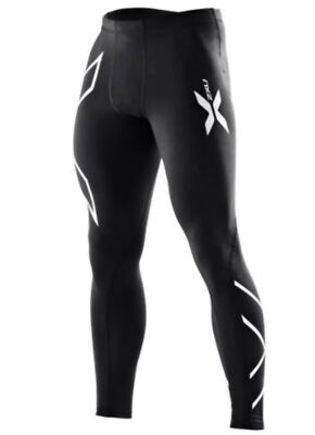 GENUINE || 2XU Compression Mens Long Tights ( Black/Silver Logo )