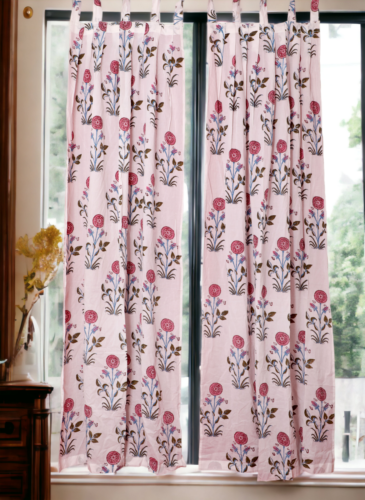 Hand Block Print Cotton Curtain Set Door Drapes 2 Panels Curtains Home decor - Afbeelding 1 van 4