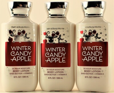 QTY 3 - Bath & Body Works WINTER CANDY APPLE Body Lotion Moisturizer Cream 8oz