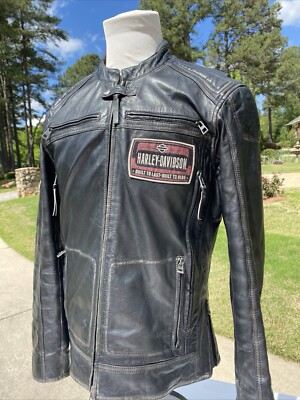 Harley Davidson Men RUSTLERS Leather Jacket Large 97195-18VM Black