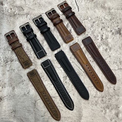 Size 20/22mm Military Pilot Aviator Style Padded Leather Watch Strap/Band W55 - Picture 3 of 11