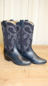 Bottes santiags western femme SARTORE cuir & daim bleu P 38,5 made in France
