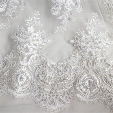 51" Width Lace Tulle Embroidery Floral Fabric DIY Wedding Bridal Dress By Metre