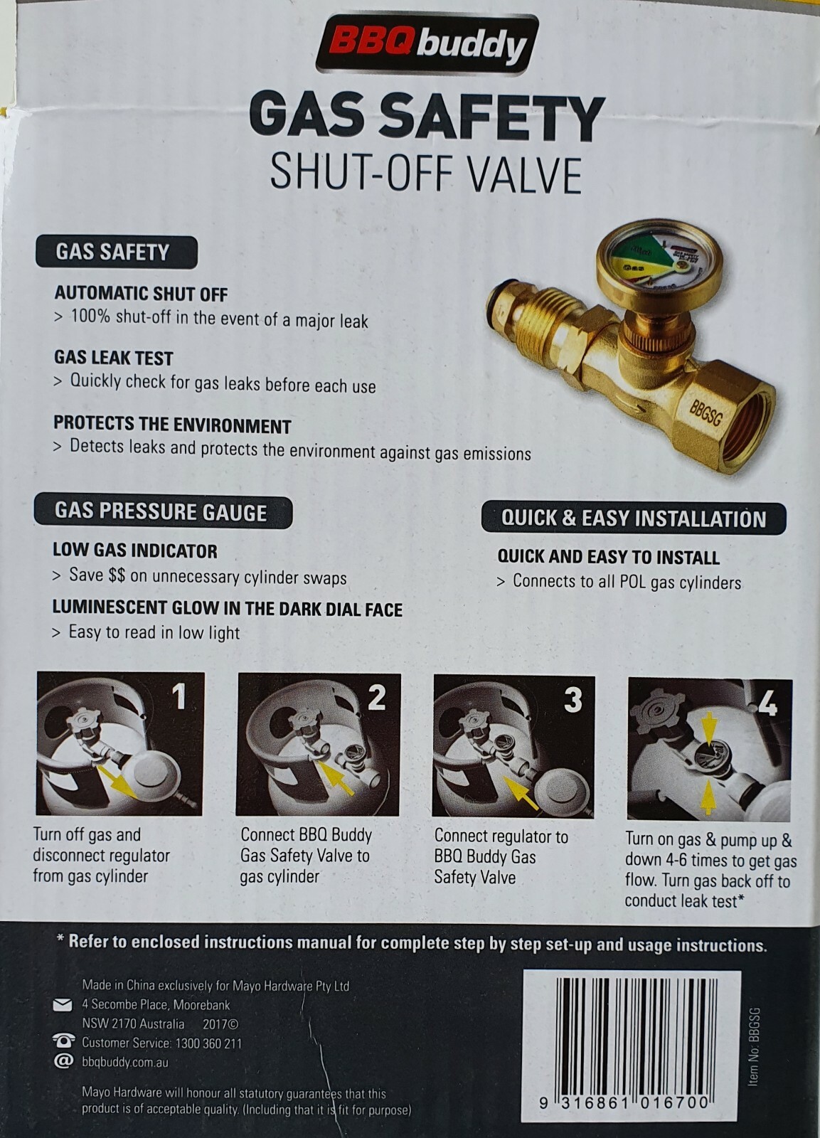 BBQ Buddy Gas Safety ShutOff Valve Leak Prevention Brass Safety Tank with Gauge eBay