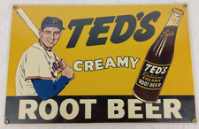 Vintage Repop Ted Williams Teds Creamy Root Beer Sign Made In USA 10 x 15