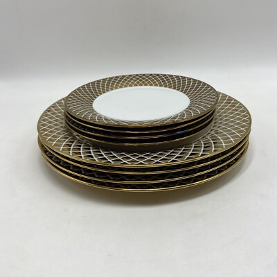 Ciroa Luxe n Metallic Accents Lattice Pattern (4) Salad (4) Dinner Plates