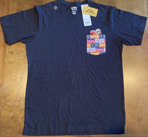 Uniqlo Disney Pixar Cars Lightning McQueen Mater Pocket T-Shirt Schwarz Neu